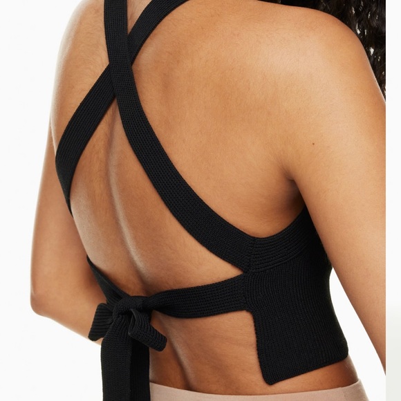 Aritzia Cayenne Black Ribbed Knit Tie-Front Top - Picture 3 of 5